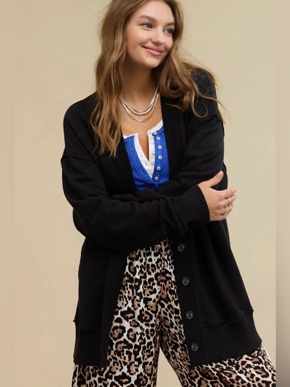 NWT Aerie Fleece Cardigan Black, size S